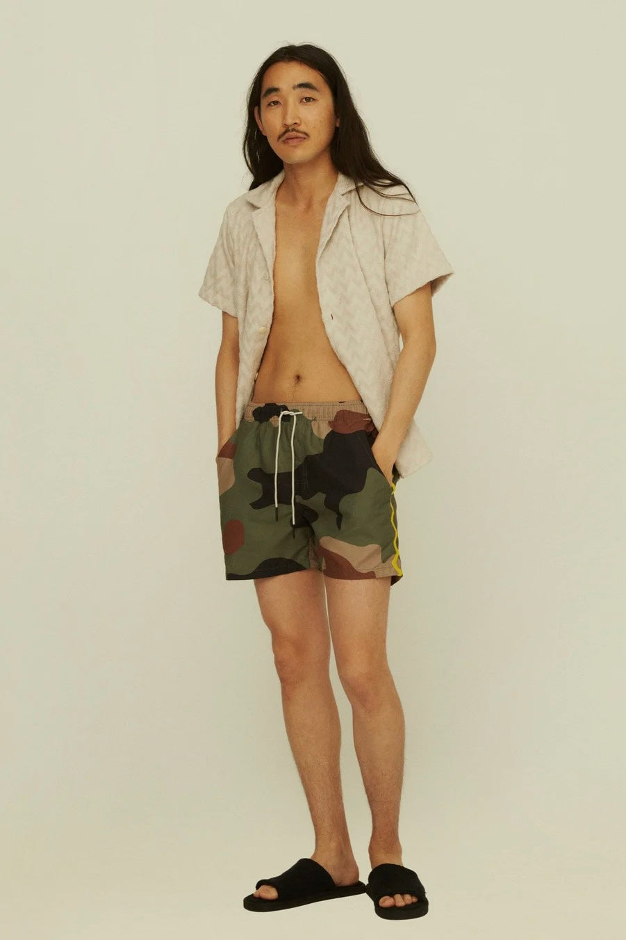 Green Cammo Zig Embroidered Swim Shorts