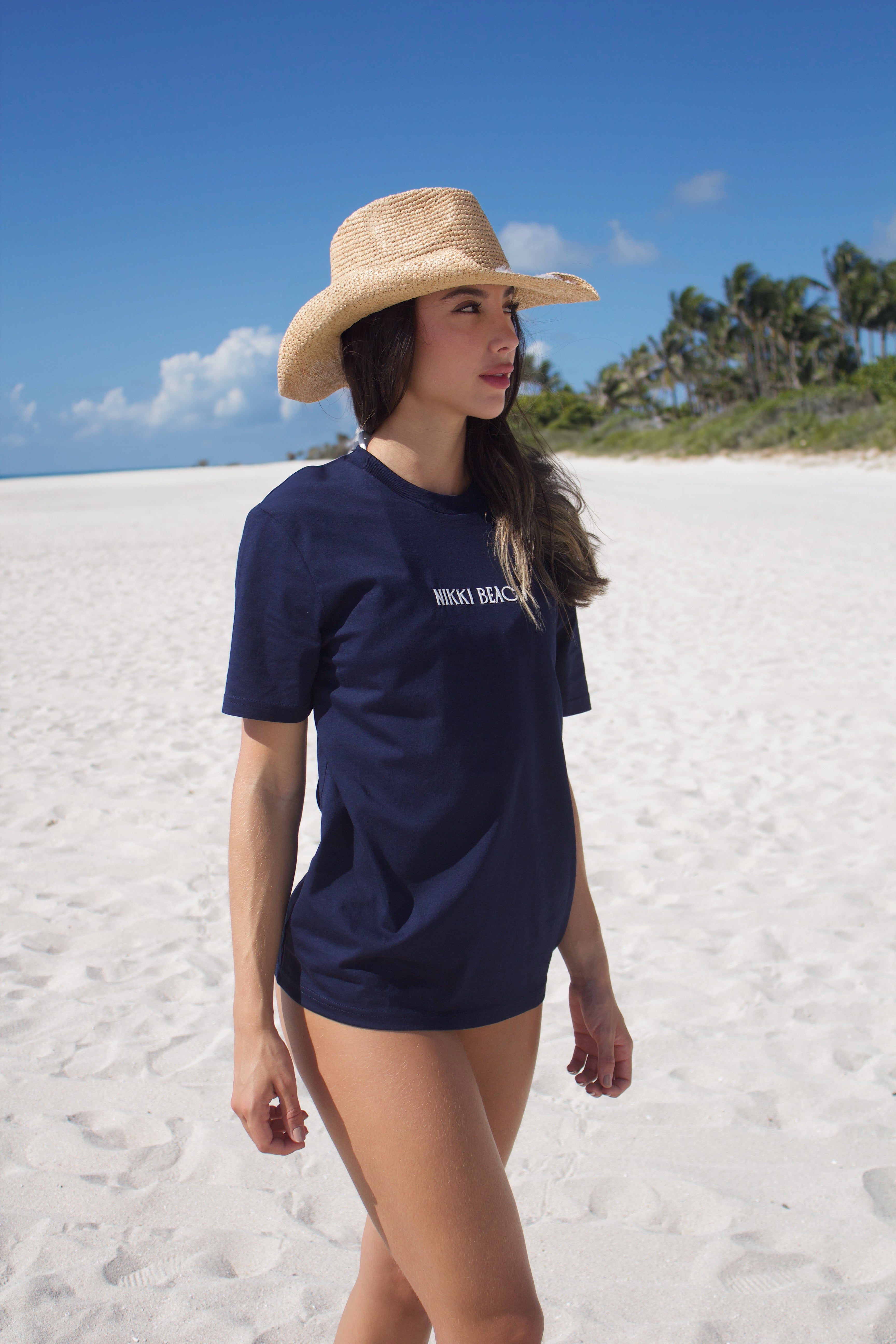 Nikki Beach Unisex Palm Tee in Navy