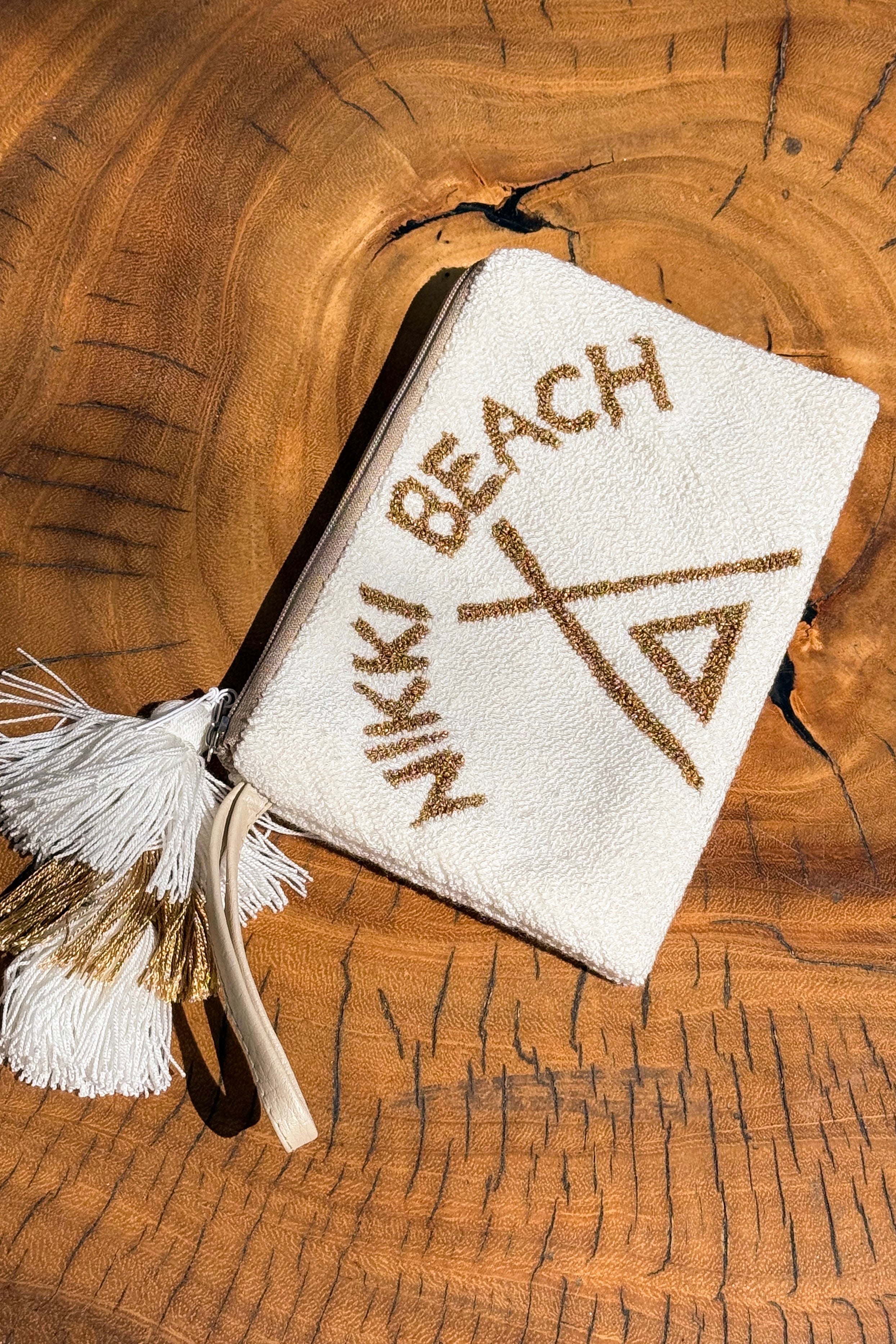 Chila Columbina X Nikki Beach Clutch in White Gold Shimmer