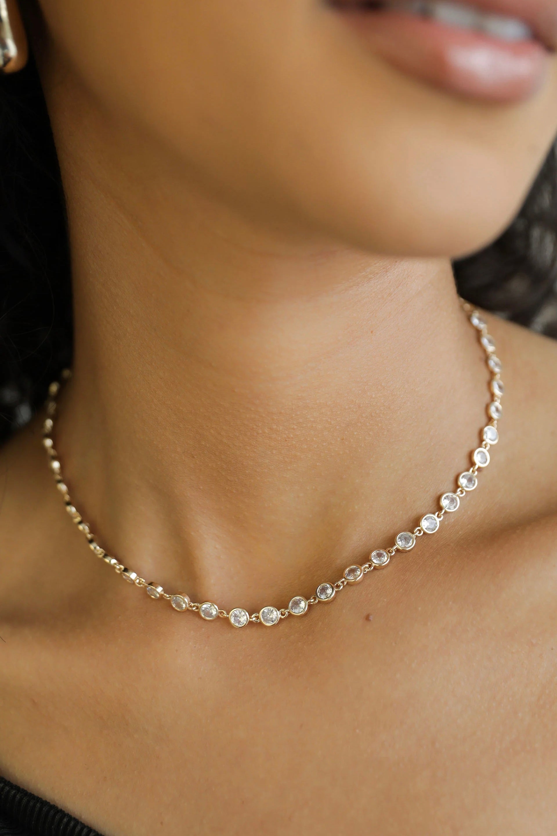 Crystal Disc and Link Necklace