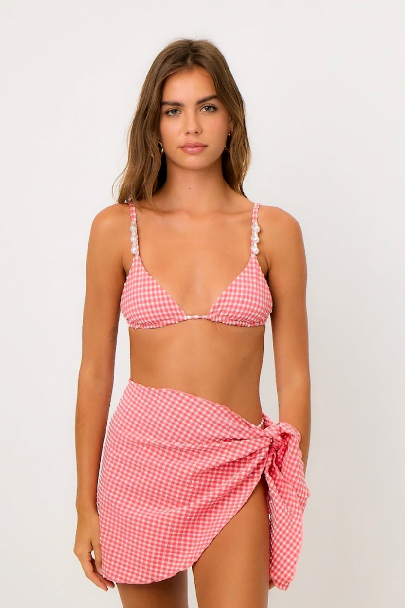 Kendall Gingham Sarong in Strawberry