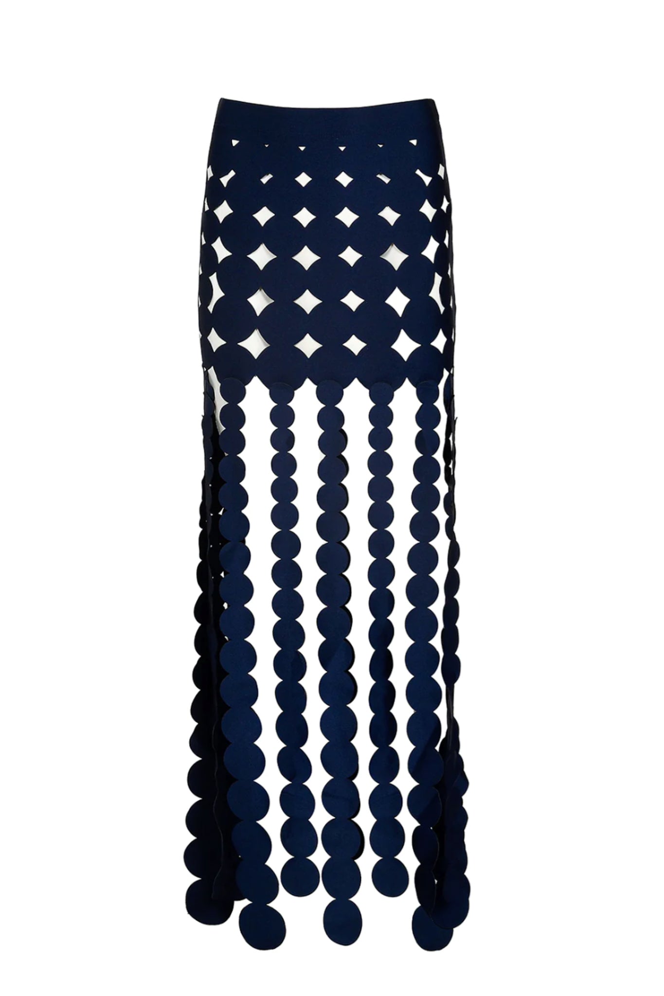 Navy blue geometric cut-out long skirt