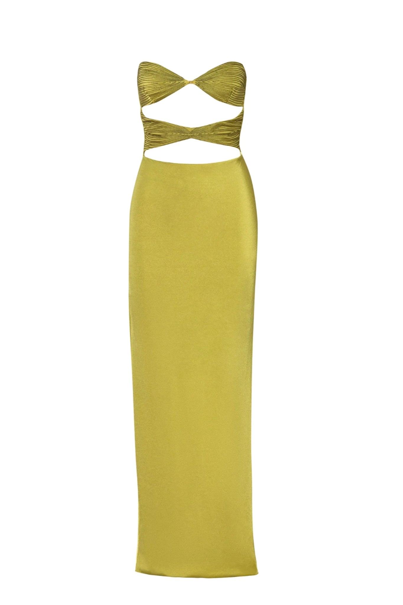 Yellow strapless dress with cut-out design