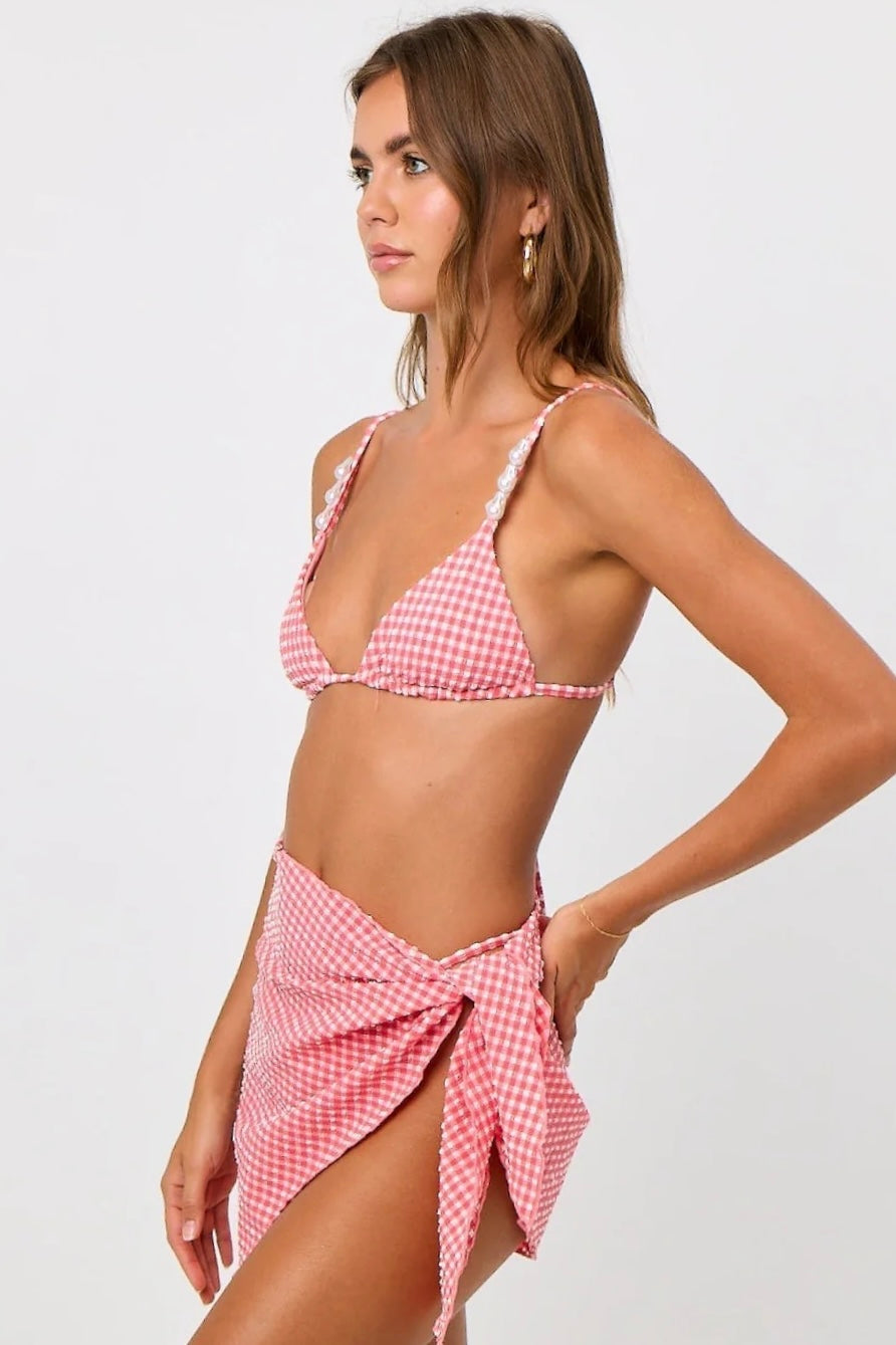 Kendall Gingham Sarong in Strawberry