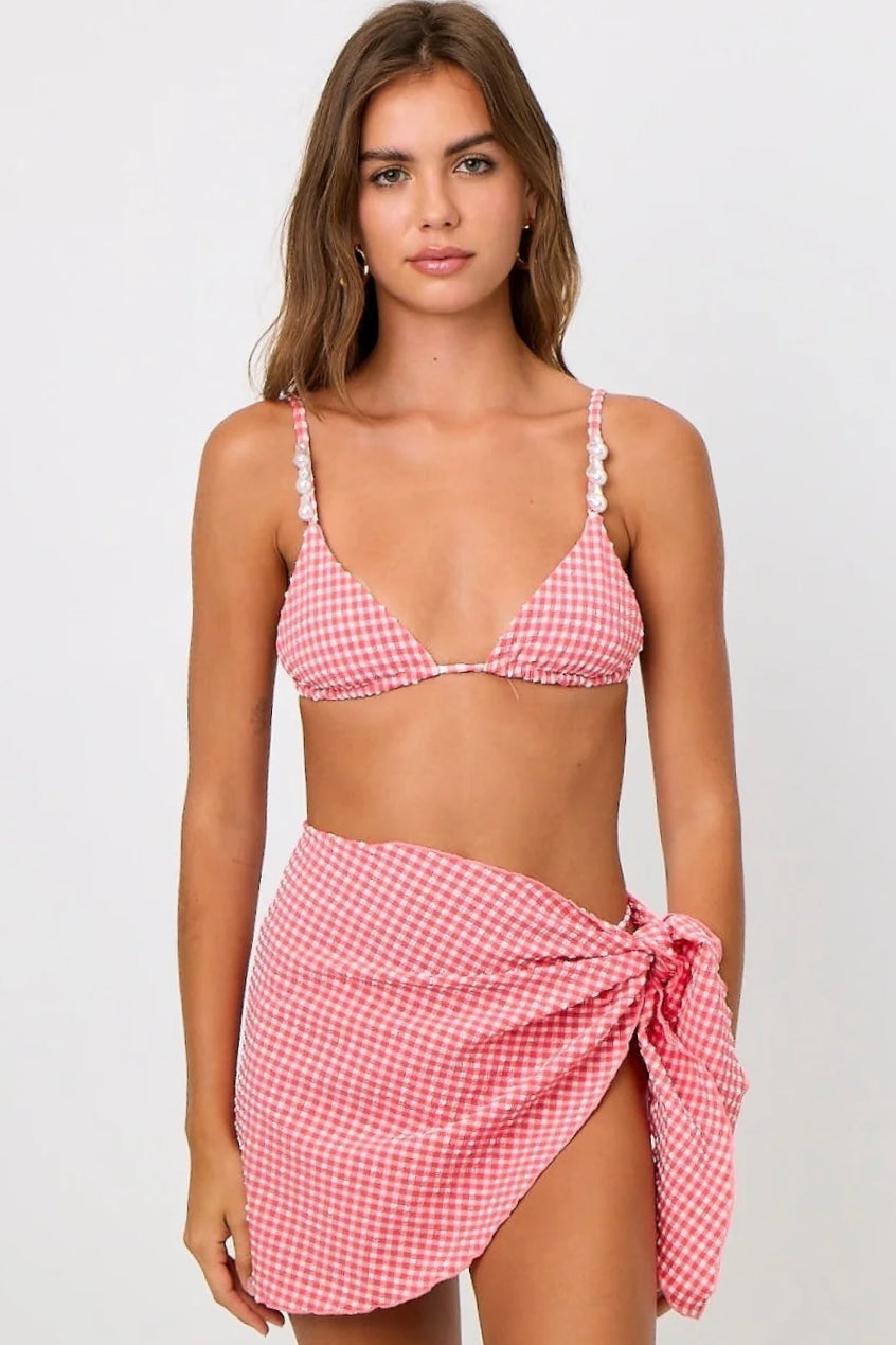 Kendall Gingham Sarong in Strawberry