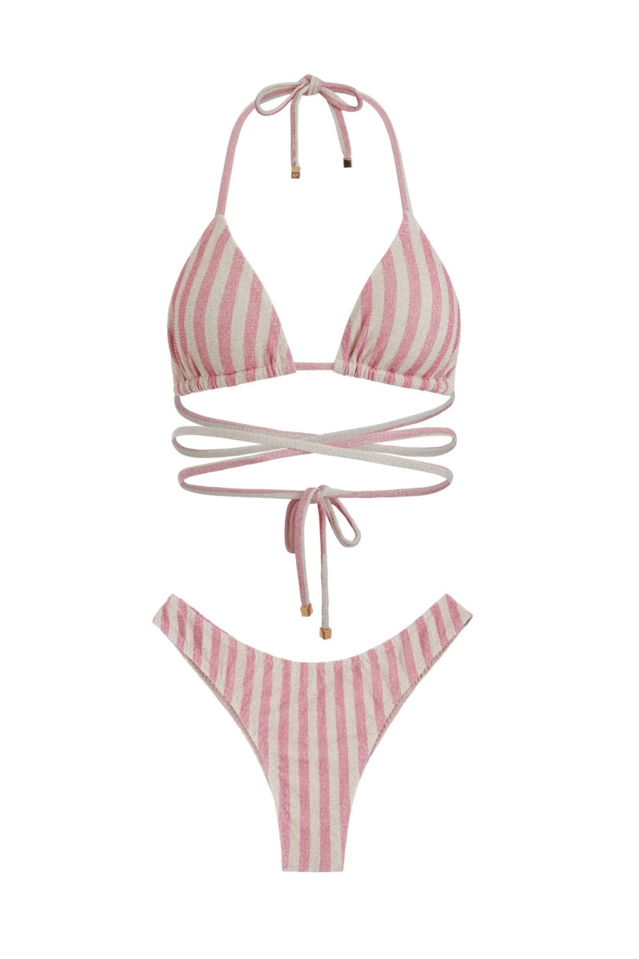 Cristalle Triangle Bikini Set | Pink Stripes