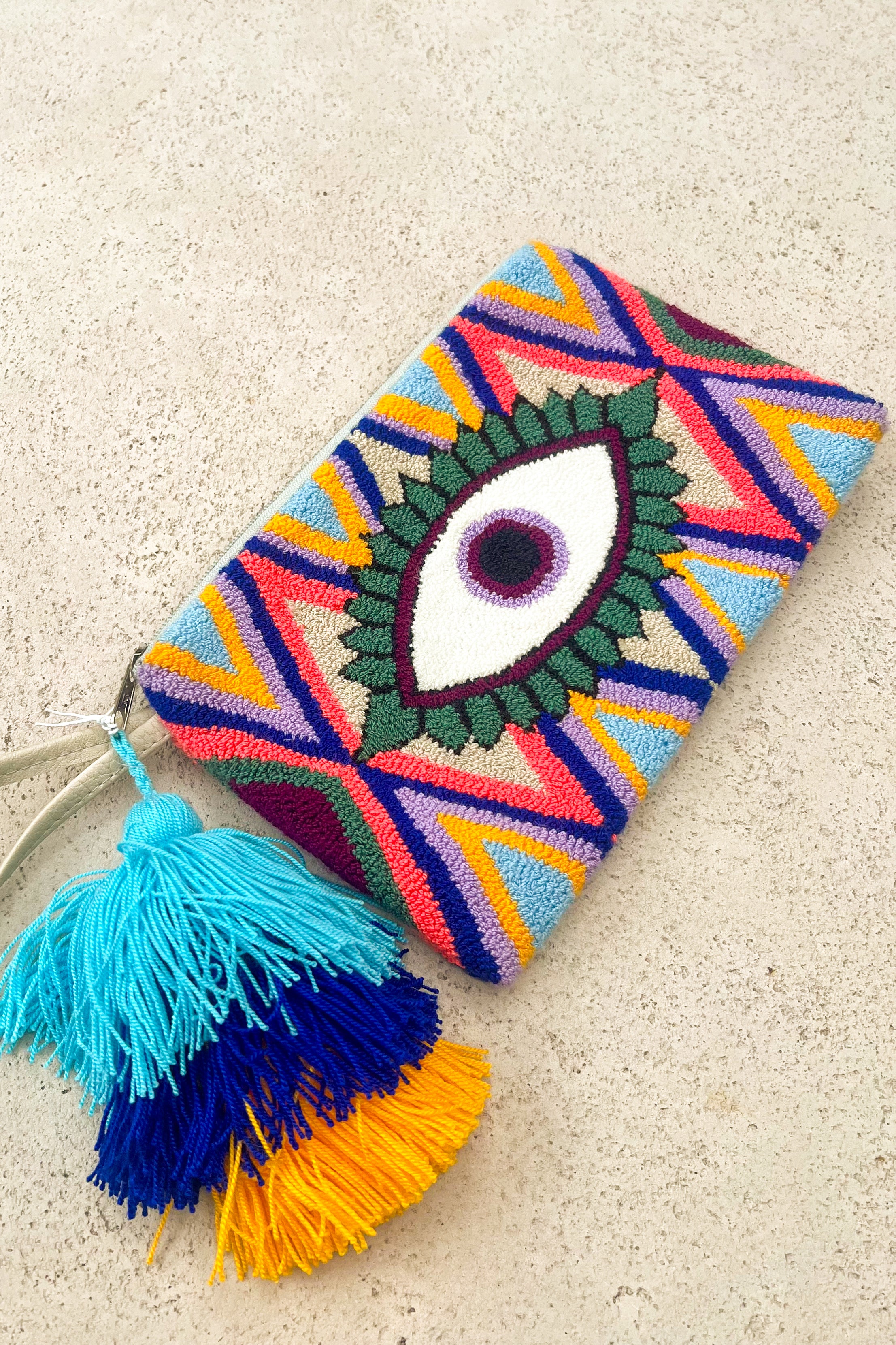 Ojito Clutch in Blue Yellow Multi