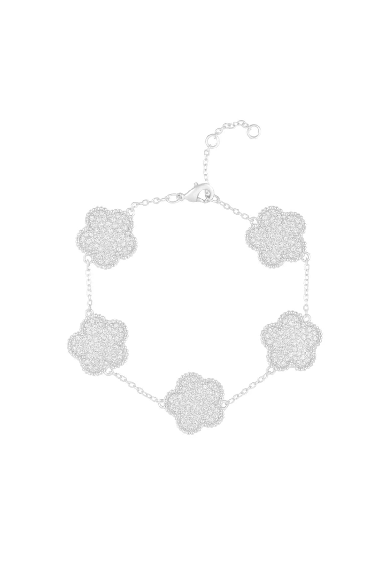 Adeline Clover Pave Bracelet in Silver